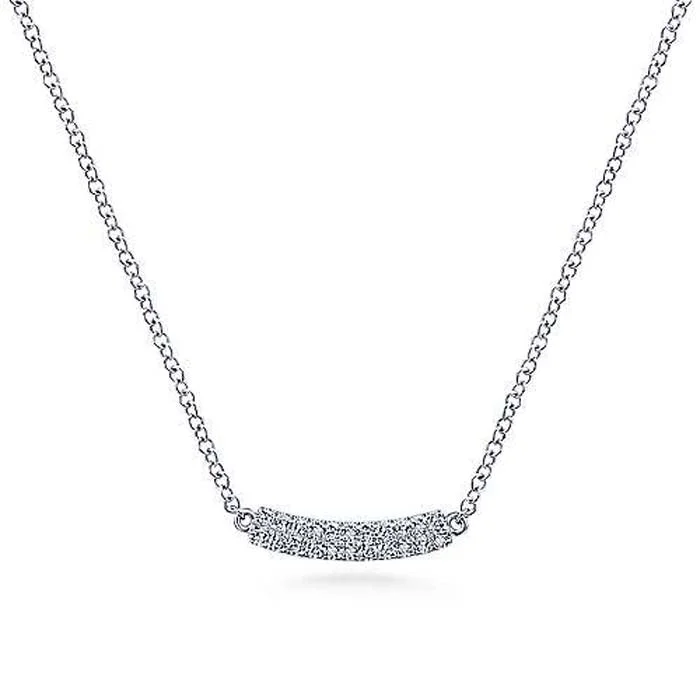 women's holiday necklaces -Gabriel & Co. Pavé Diamond Curved Bar Necklace in 14K White Gold