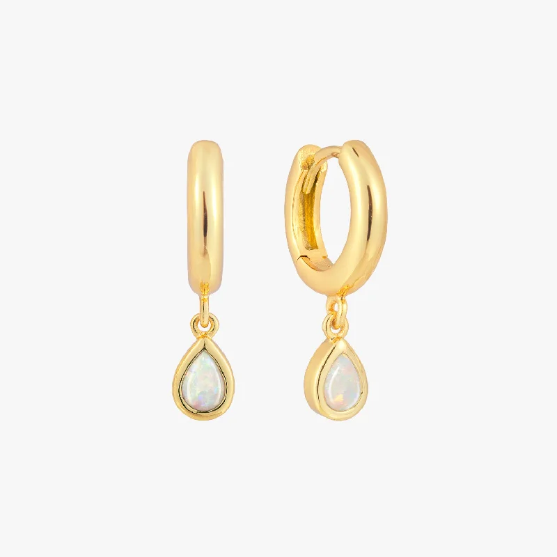 women's chunky hoop earrings -Opal Cabochon Gold Hoop Earrings