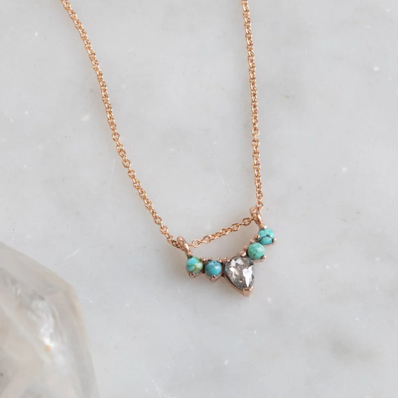 women's wedding necklaces -The Turquoise + Diamond Sunburst Necklace | 14K Rose Gold