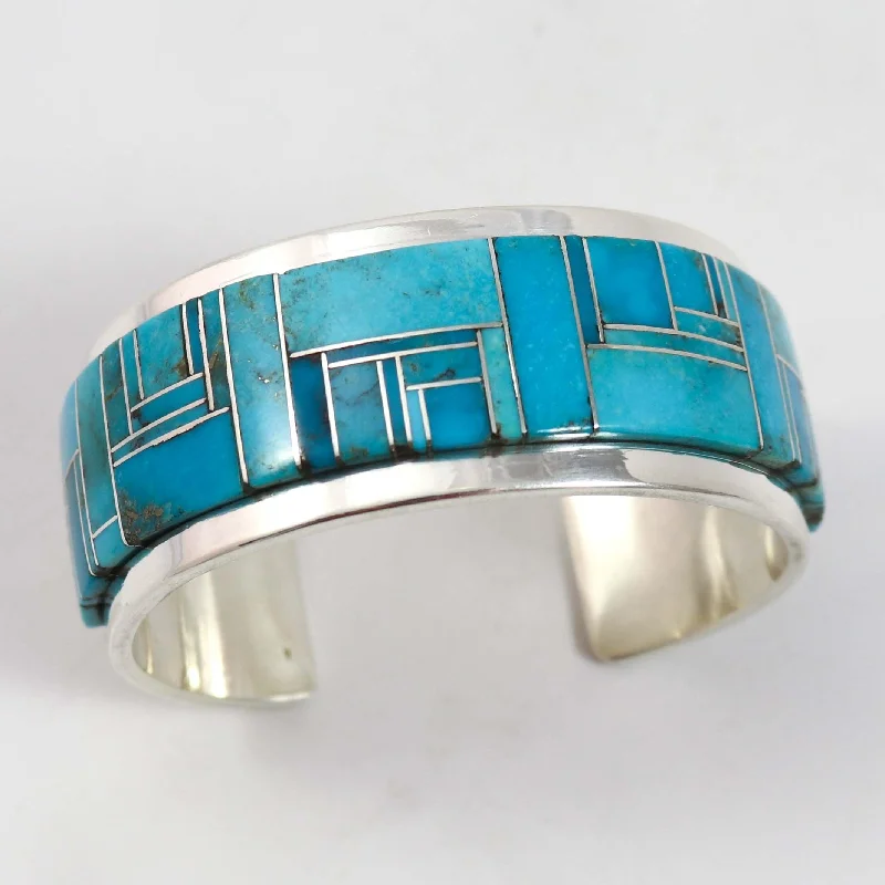 women's round bangles -Turquoise Inlay Cuff