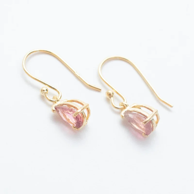 women's geometric drop earrings -Gold Vermeil Pink Tourmaline Teardrop Earrings