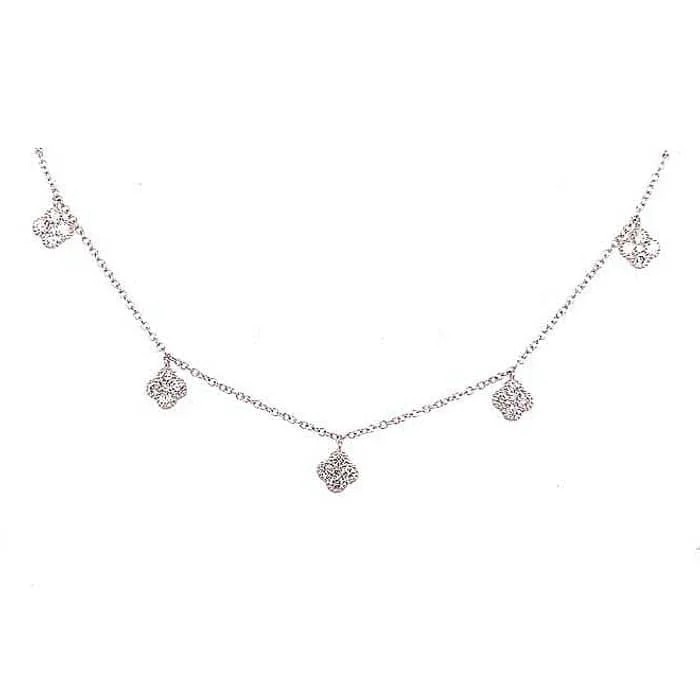 women's trendy layered necklaces -Mountz Collection .65CTW Clover Cluster Drop Necklace in 14K White Gold