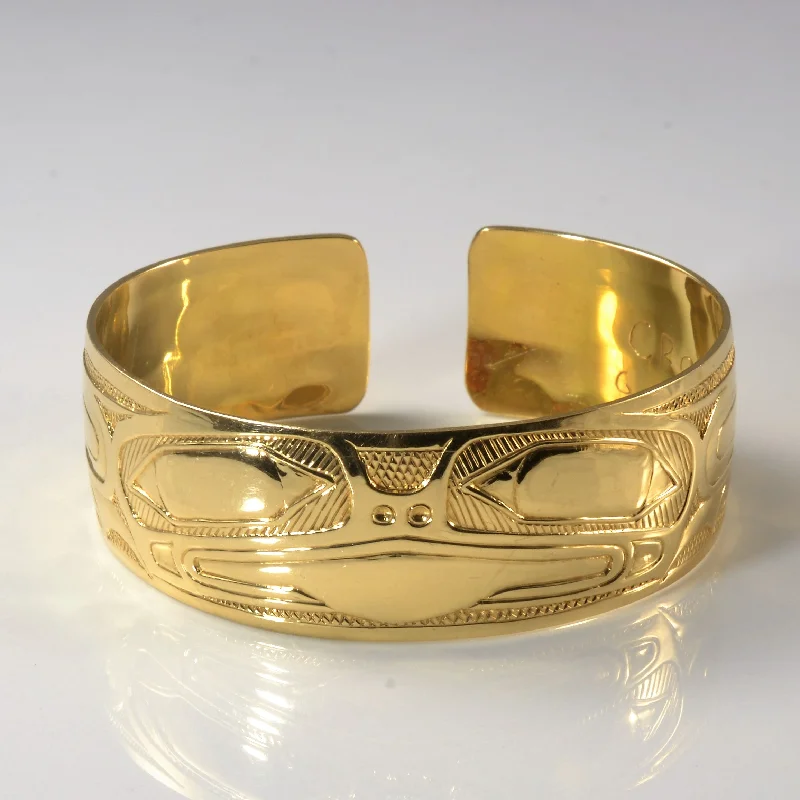 women's luxury charm bracelets -Yellow Gold Indigenous Frog Cuff |