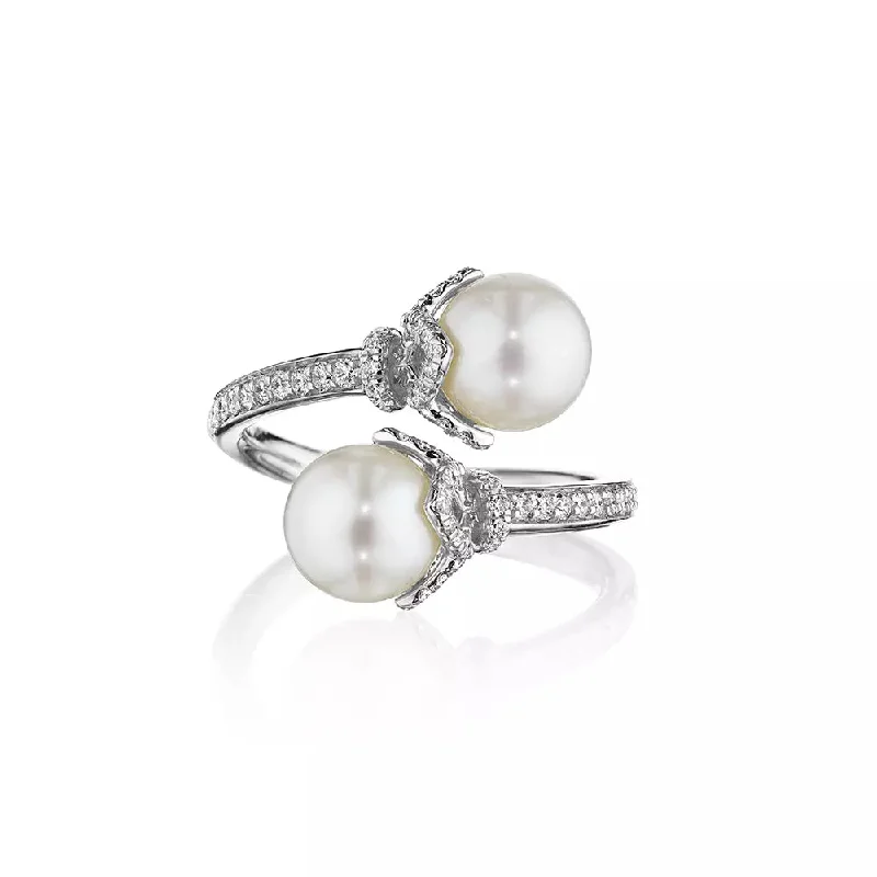 women's celestial rings -Verragio 18k Petal Toi Et Moi Diamond & Pearl Ring