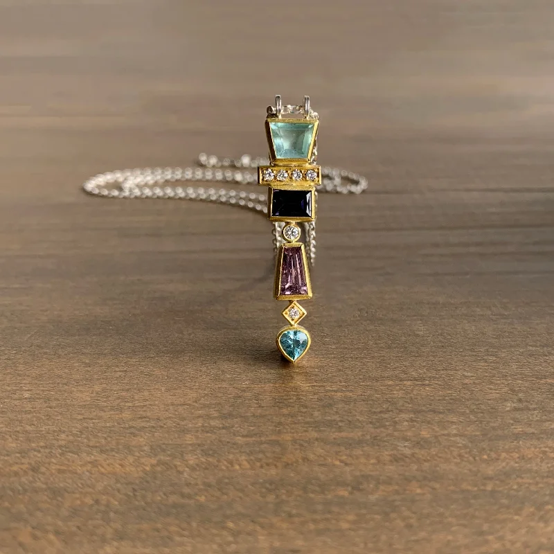 women's spiritual necklaces -Aquamarine, Spinel, and Diamond Totem Pendant