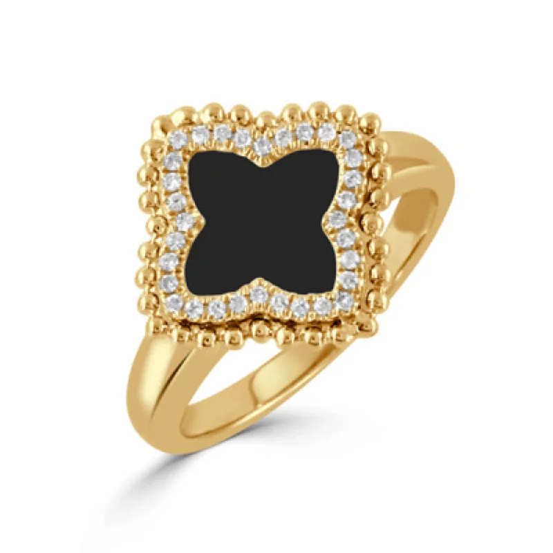 women's eternity bands -18k Gold Clover Onyx Ring