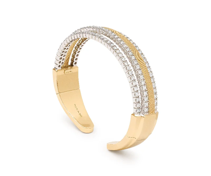 women's diamond-studded bangles -18K Gold 3 Row Diamond Statement Cuff