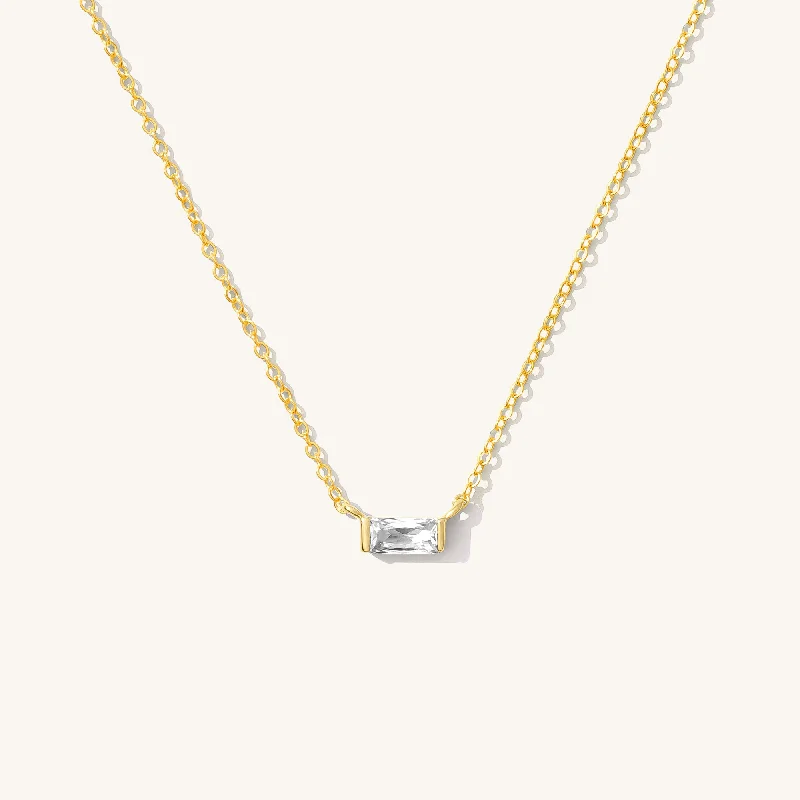 women's designer crystal necklaces -Dainty Baguette Necklace