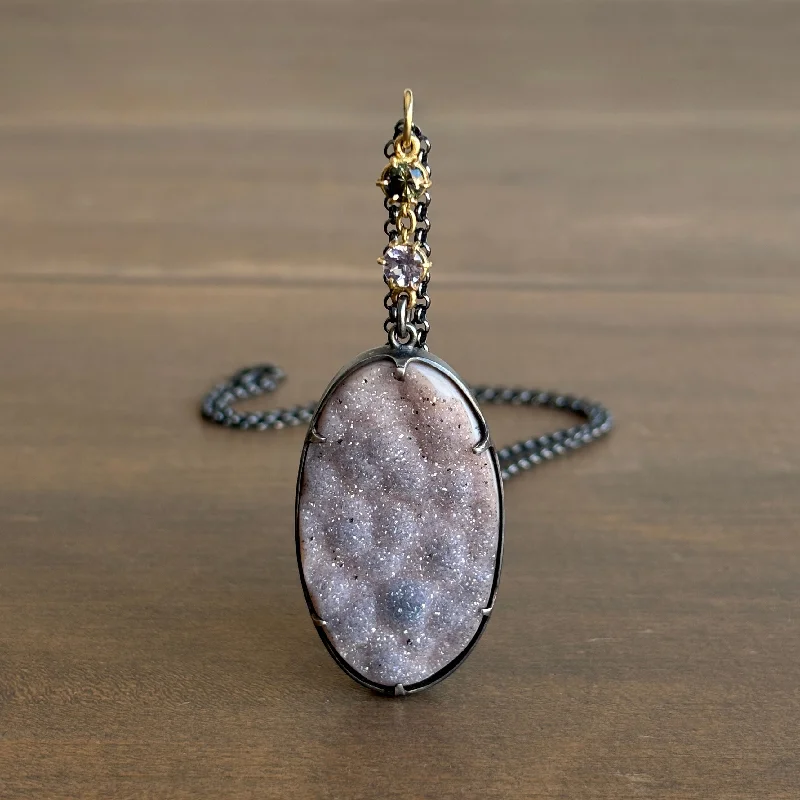 women's zodiac necklaces -Terra Pendant with Smoky Lavender Drusy and Umba Sapphire