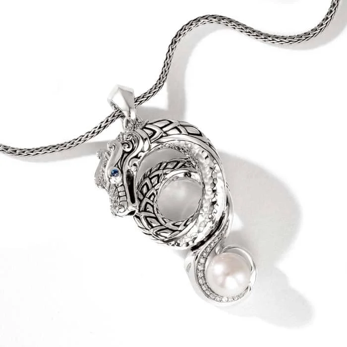 women's vintage style necklaces -John Hardy Pave Legends Naga Pearl Pendant Necklace in Sterling Silver