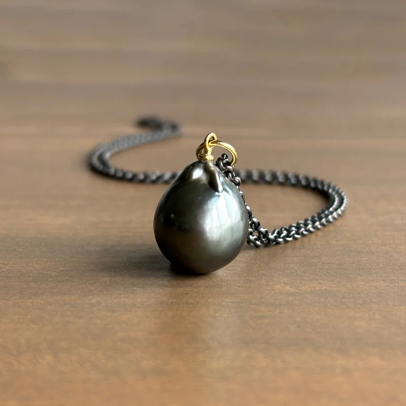 women's crystal necklaces -Jumbo Black Tahitian Pearl Drop Pendant