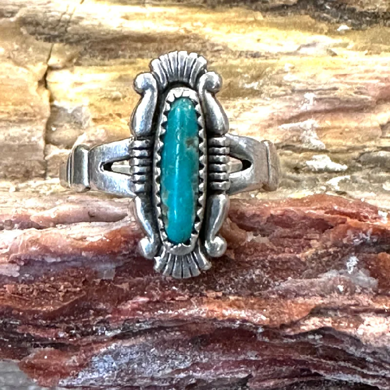 women's oval-cut engagement rings -Vintage Sterling Silver & Turquoise Bell Trading Post Ring Size 5.5