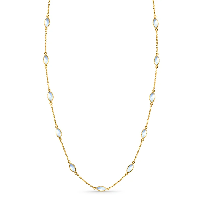 women's engagement necklaces -Rainbow Moonstone Marquise Necklace In 18K Yellow Gold