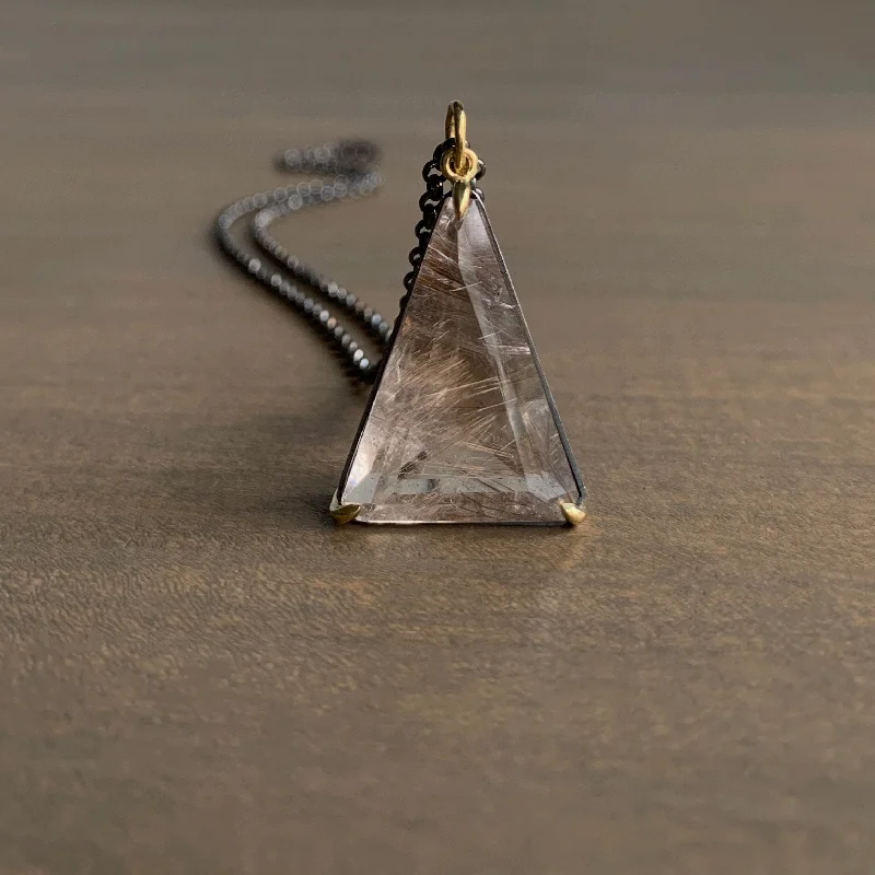 women's crystal-encrusted necklaces -Smoky Rutilated Quartz Triangle Pendant