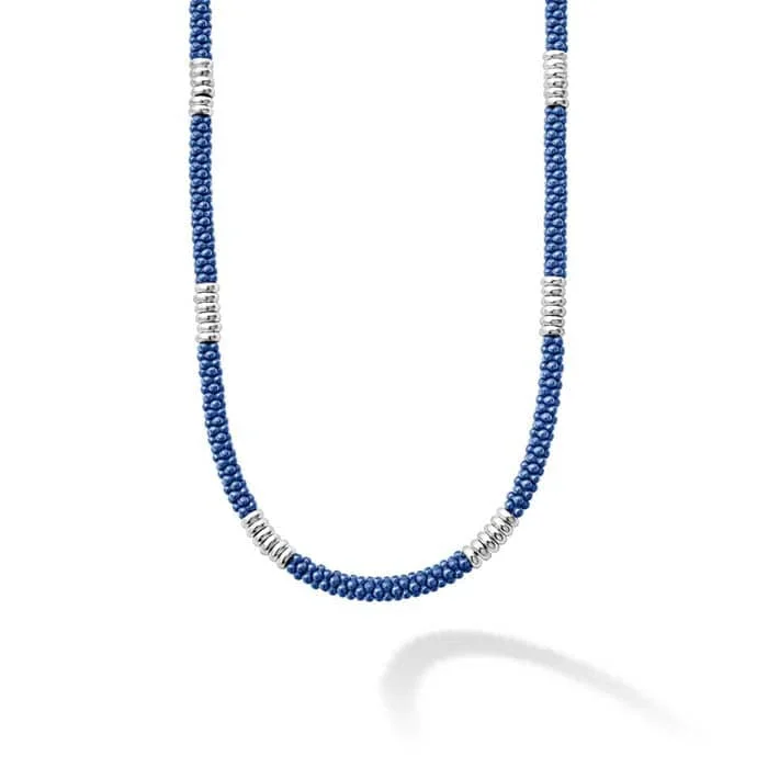 women's rhinestone necklaces -LAGOS Ultramarine Blue Caviar Silver Station Ceramic Beaded Necklace in Sterling Silver