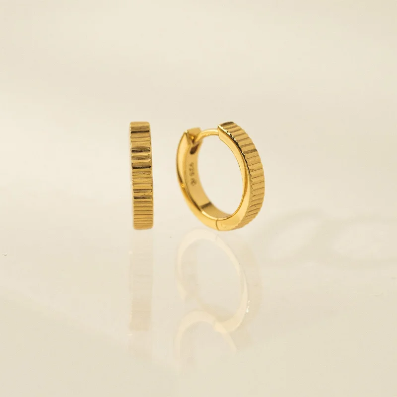 women's luxury earrings -Gold Plated 15mm Fluted Huggie Hoop Earrings