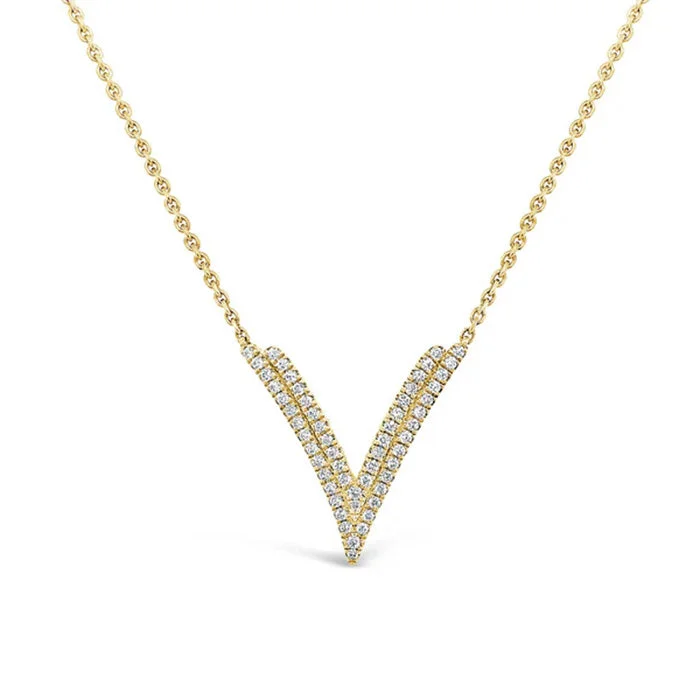 women's pendant chain necklaces -Charles Krypell Diamond Double V Pendant Necklace in 18K Yellow Gold