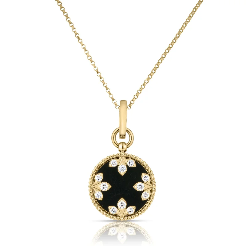 women's double-strand necklaces -Roberto Coin Diamond and Black Jade Ventian Princess Necklace in 18K Yellow Gold