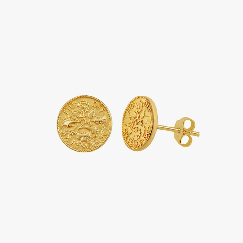 women's luxury earrings -Medallion Coin Stud Earrings