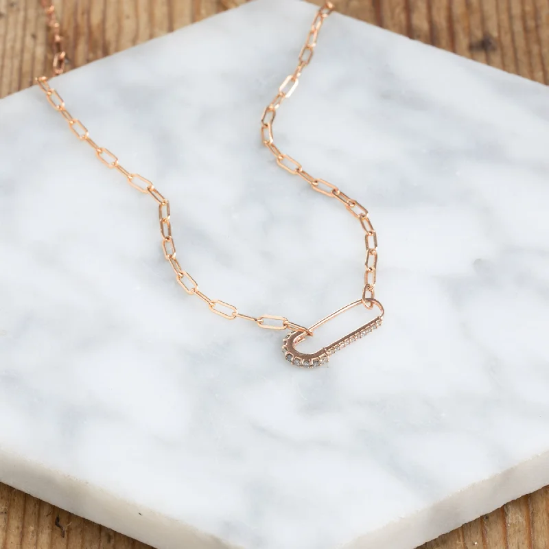 women's zodiac necklaces -The White Diamond Pavé Pin Necklace | 14K Rose Gold