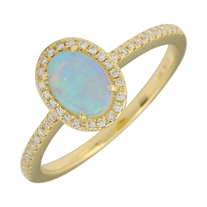 women's round-cut diamond rings -14K Opal and Diamond Halo Ring