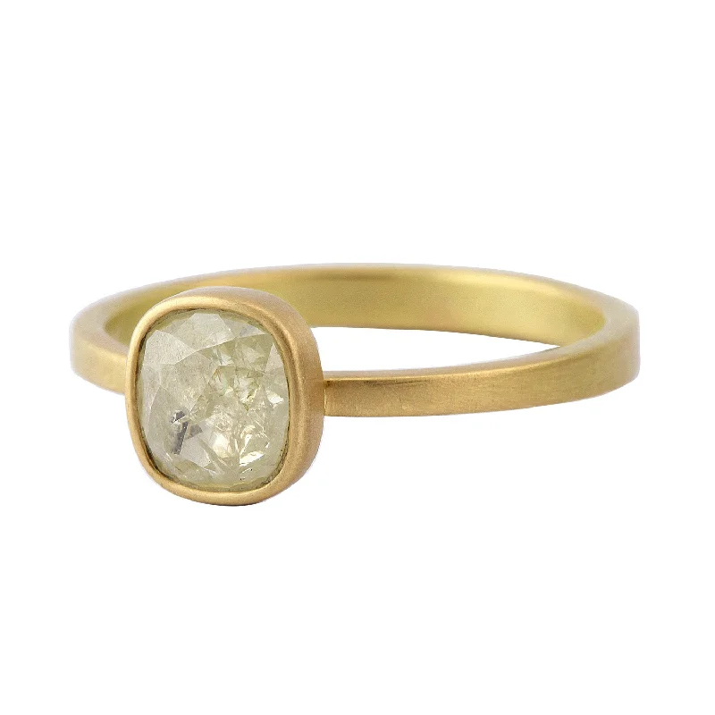 women's custom rings -Pale Butter Yellow Diamond Cushion Ring