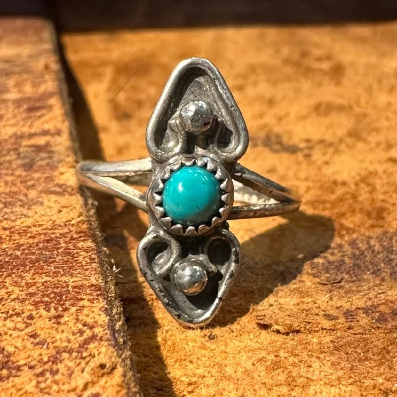 women's anniversary gift rings -Tiny Navajo Sterling Silver Heart Ring Turquoise 6.5