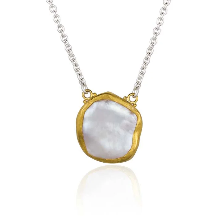 women's gold charm necklaces -Lika Behar "Rosalie" Keshi Pearl Pendant Necklace in Sterling Silver and 24K Yellow Gold