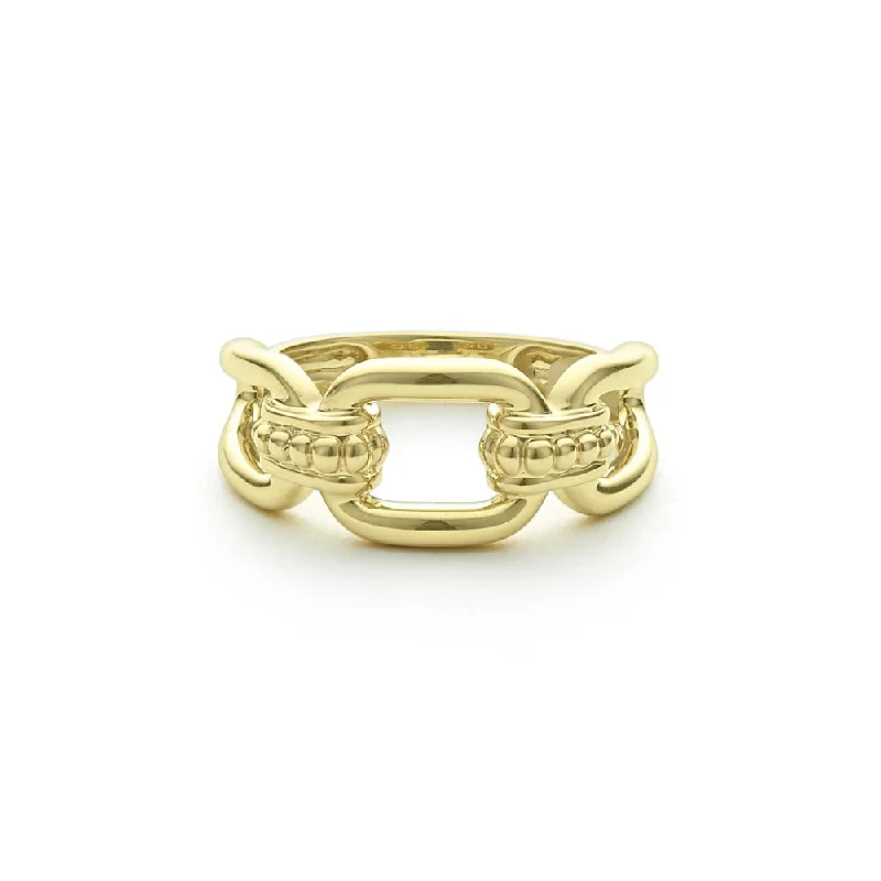 women's gold statement rings -Lagos 18k Gold Signature Caviar Link Ring