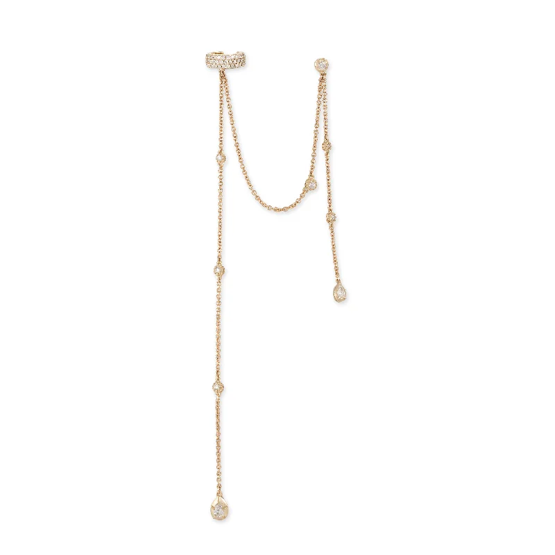 women's statement gold bracelets -ROUND + TEARDROP SOPHIA DIAMOND CHAIN STUD AND PAVE EAR CUFF