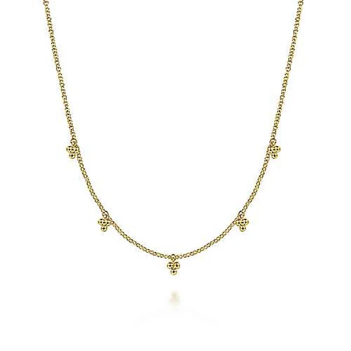 women's handmade necklaces -Gabriel & Co. 16" "Bujukan" Bead Drop Stations Necklace in 14K Yellow Gold