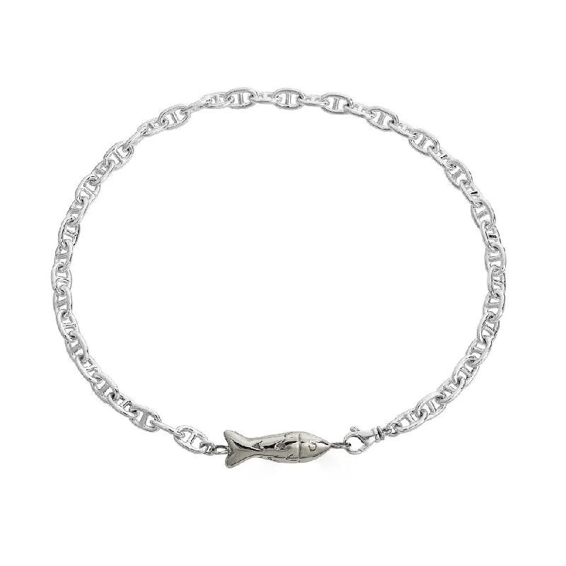 women's statement necklaces -Fish Link Mariner Necklace, Silver