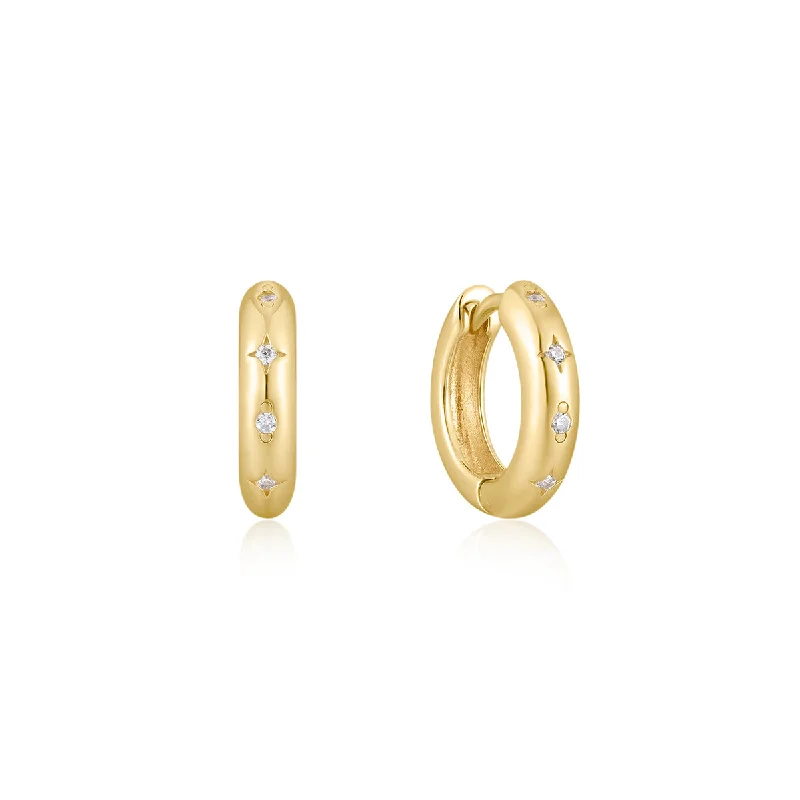 women's sterling silver hoop earrings -Gold Plated CZ Galaxy Huggies