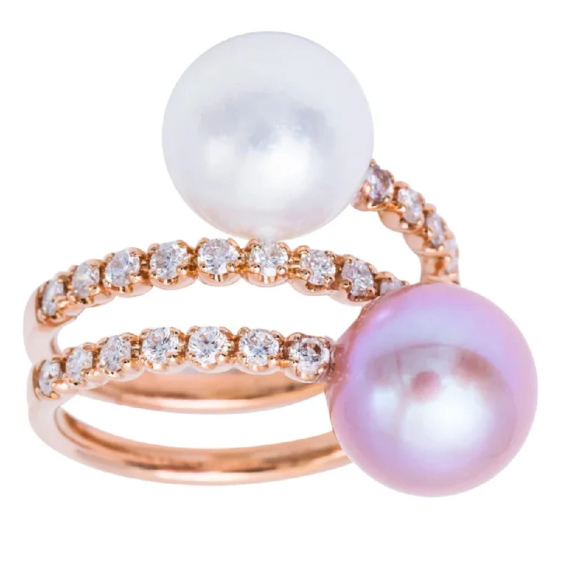 women's gold-plated rings -18k South Sea & Freshwater Pearl Ring with Diamonds