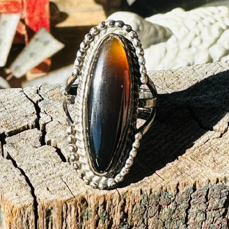 women's chunky rings -Vintage Southwestern Sterling Silver Root Beer Agate Ring 6