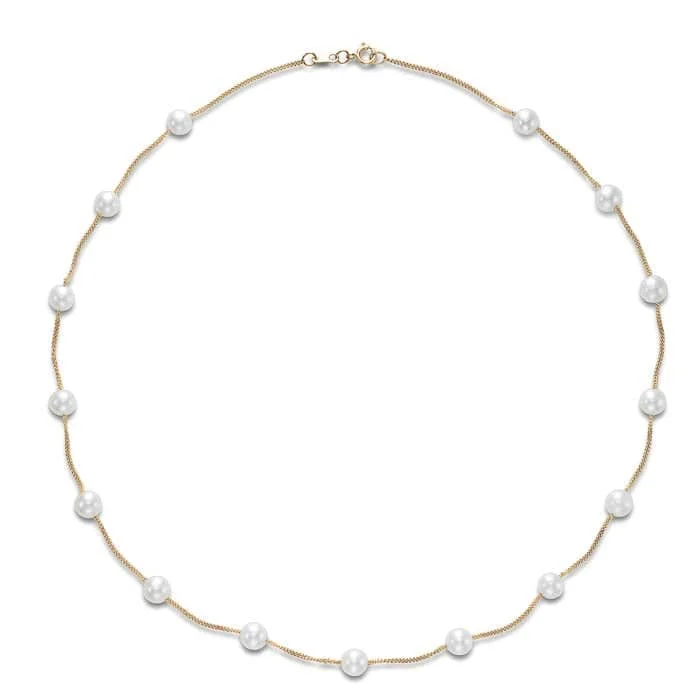 women's adjustable necklaces -Mastoloni 17" 5.5-6mm Freshwater Cultured Pearl Tin Cup Necklace in 14K Yellow Gold