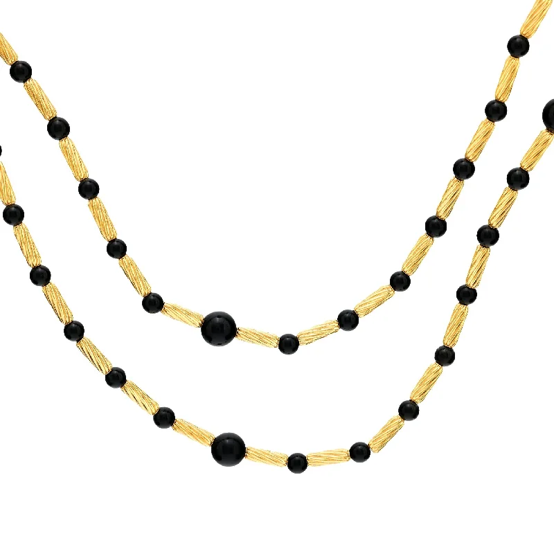 women's gemstone necklaces -David Yurman onyx 18k yellow gold Petite Hampton necklace