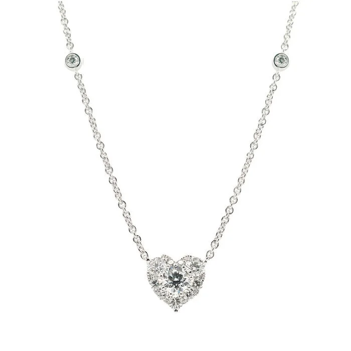 women's round pendant necklaces -Mountz Collection Diamond Heart Pendant Necklace in 14K White Gold