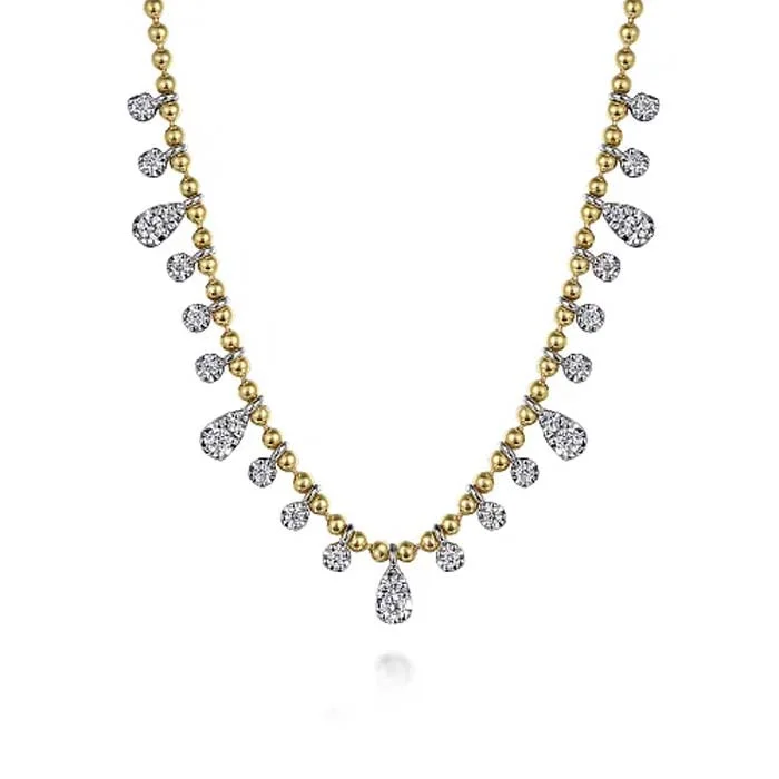 women's fashion necklaces -Gabriel & Co. Bujukan Diamond Droplet Necklace in 14K White and Yellow Gold