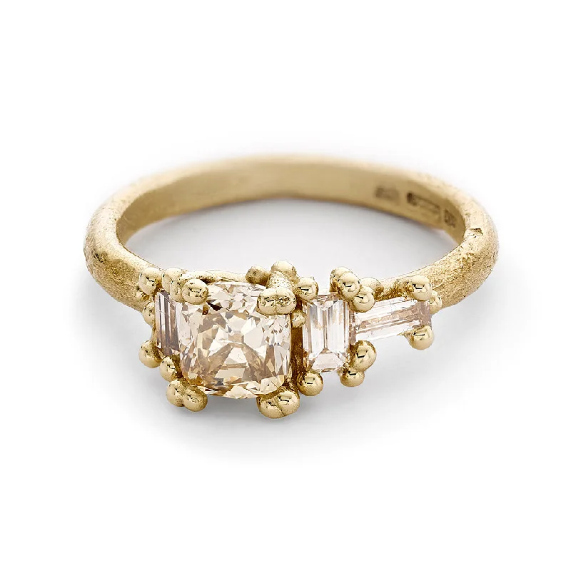 women's minimal rings -Champagne Diamond Radiant Cluster Ring