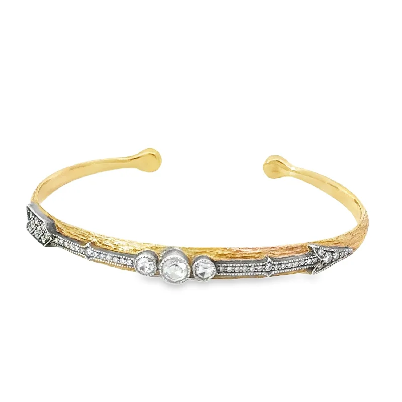 women's silver cuff bracelets -18K Gold & Silver Diamond Arrow Cuff