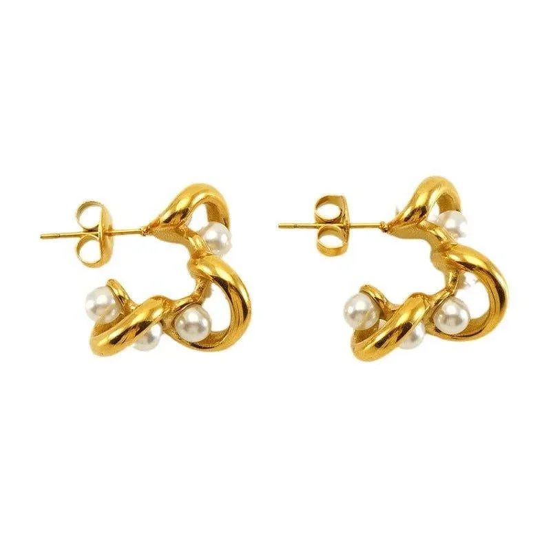 women's layered earrings -18K Gold-Plated Pearl Stud Earrings – Trendy Vintage Earrings