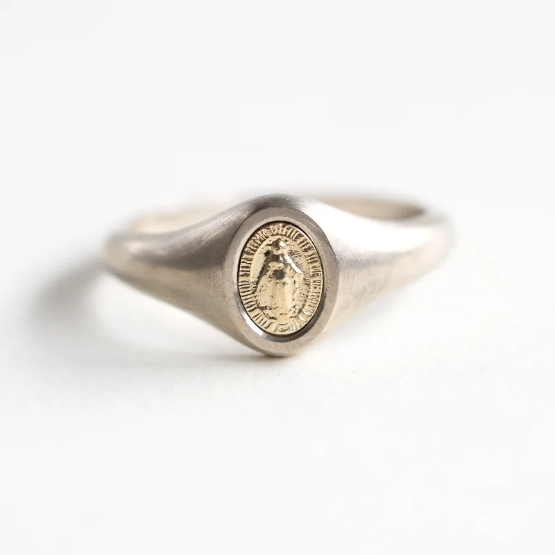 women's rustic style necklaces -Virgin Mary Signet Ring 14K Or 18K Gold