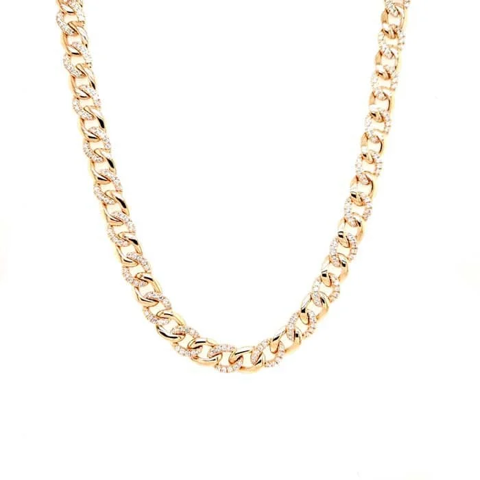 women's birthday gift necklaces -Mountz Collection Pave' Diamond Cuban Link Necklace in 14K Yellow Gold