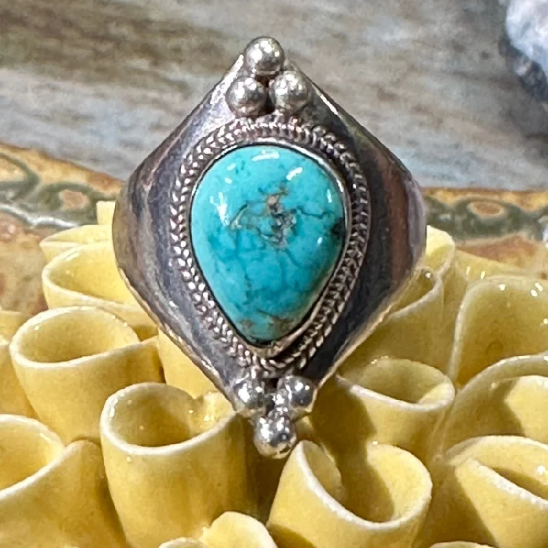 women's sterling silver fashion rings -Vintage Sterling Silver Turquoise Ring Size 8