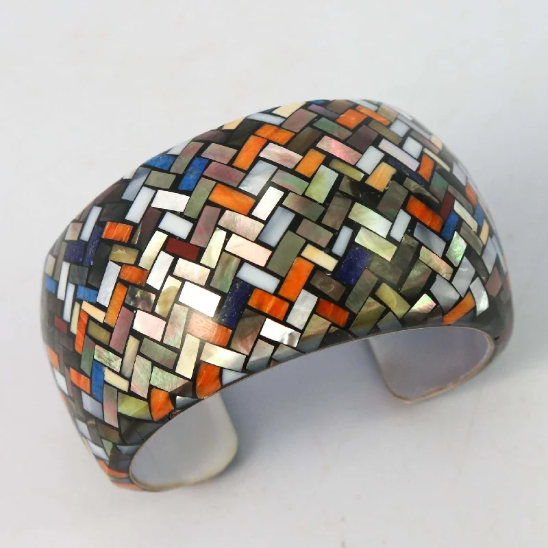 women's luxury bangles -Shell Inlay Cuff