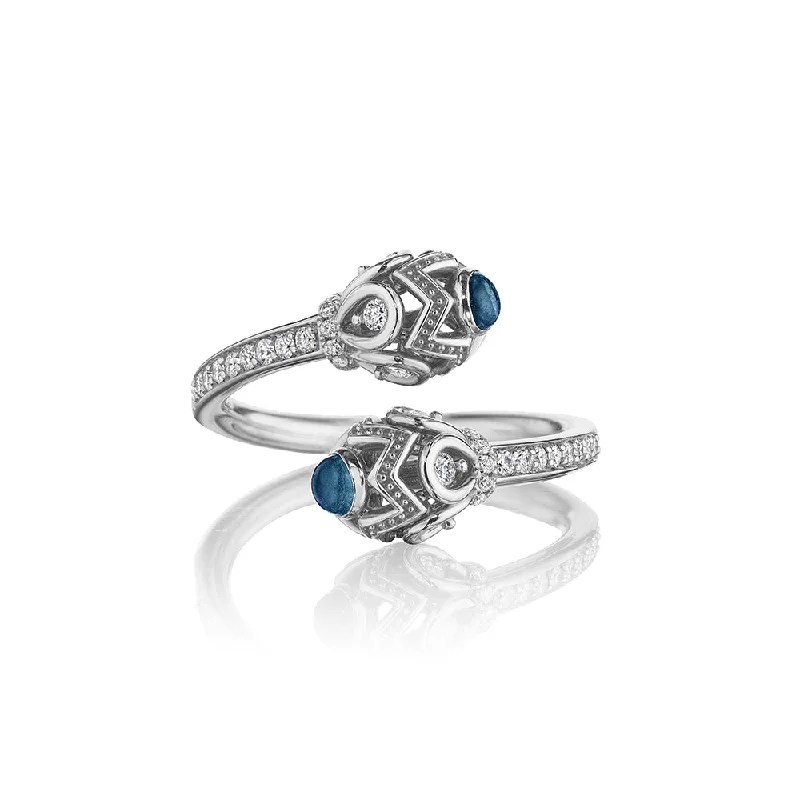 women's birthstone rings -Verragio 18k Gold Toi et Moi Blue Topaz Ring