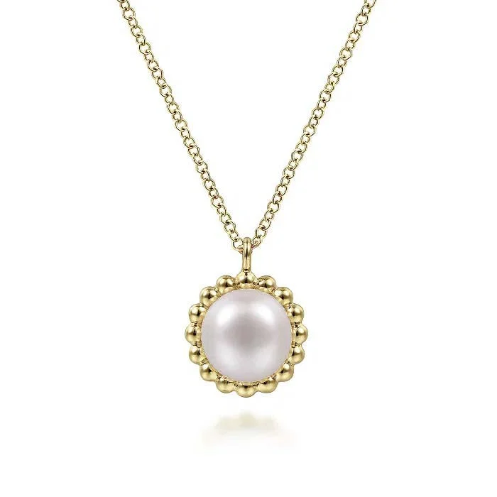 women's round pendant necklaces -Gabriel & Co. Bujukan Pearl Pendant Necklace in 14K Yellow Gold