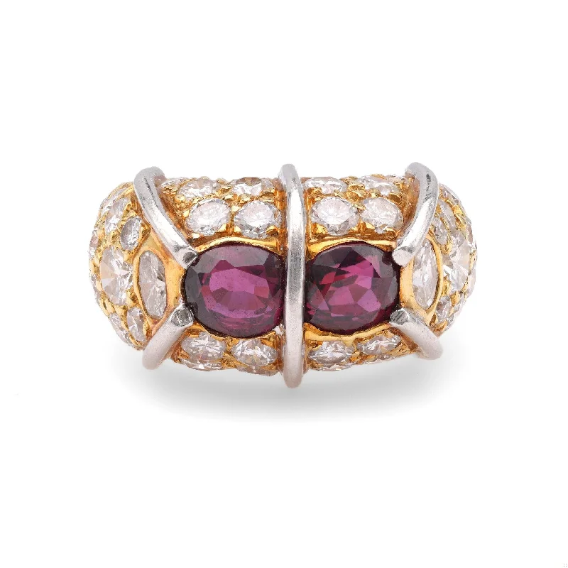 women's anniversary necklaces -Vintage Rubellite Diamond 18k Yellow Gold Platinum Ring