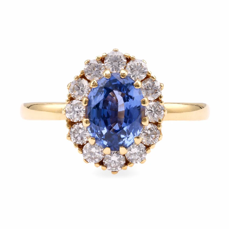 women's birthday necklaces -Vintage Inspired Sapphire Diamond 18K Yellow Gold Cluster Ring